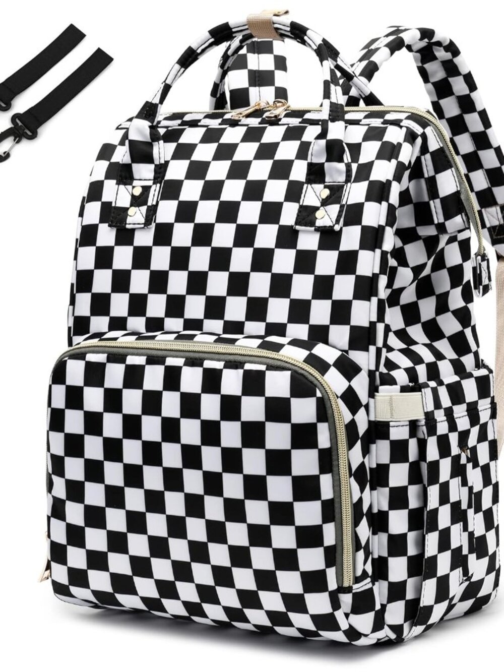 Checkered Diaper Bag Backpack for Baby Girls, Mom Waterproof Large Nappy Bags fo